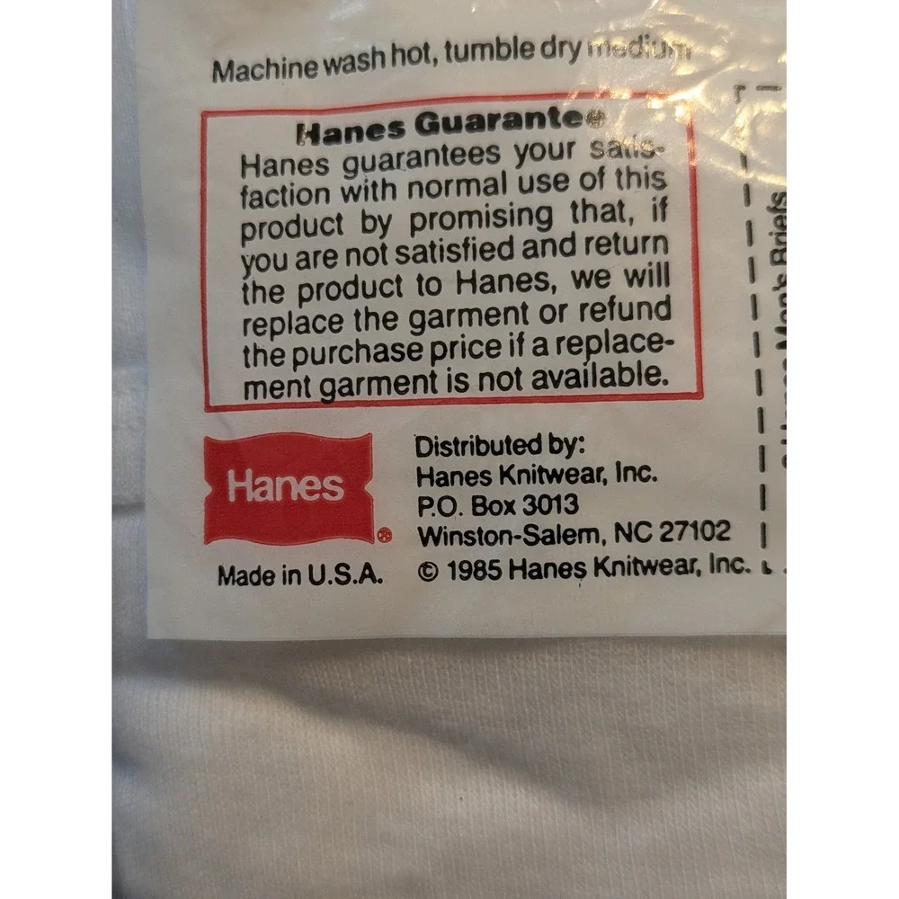 Vintage 1985 Hanes Mens Briefs 3 Pack White 100% Cotton Made in USA Size 40 NEW - Picture 3 of 4